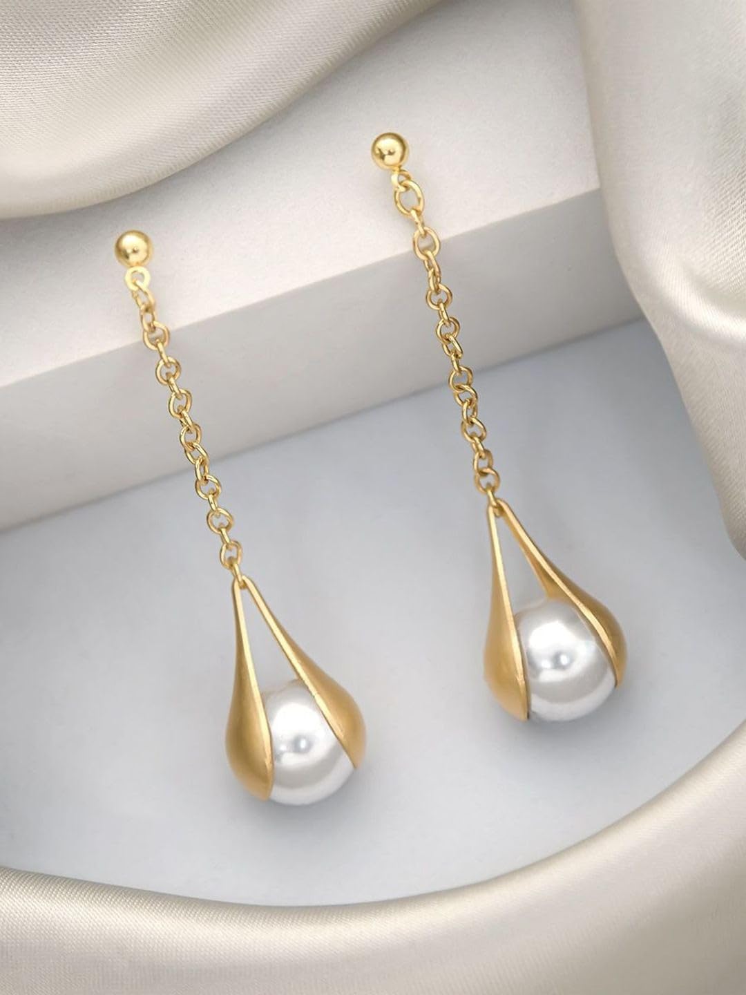 El Regalo Elegant Faux Pearl Earrings for Women - Elegant 18K Gold & Silver Plated Moti Jewelry Collection | Fancy Studs, Dainty Drops & Long Dangle Pearls Earrings for Girls (Style-2)