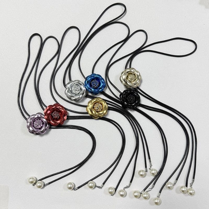El Regalo 3 in 1 Adjustable Camellia Flower Choker Necklace cum Waist Body Chain for Girls & Women | Multi-Use Fashion Jewelry for Weddings, Parties & Holidays (Red)