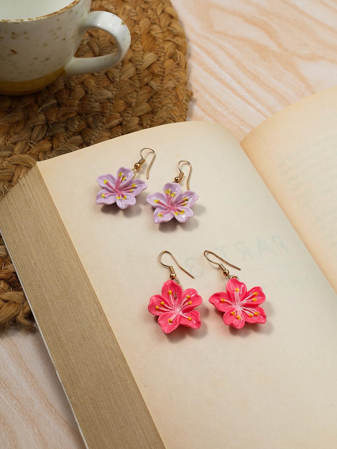 El Regalo 10 Pairs Earrings Combo Set- Colorful Flower Hoops and Hooks Earrings Set for Girls & Women (Style-2)