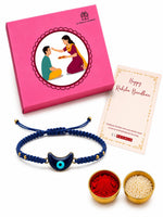 El Regalo Evil Eye Rakhi for Brother, Fancy Bracelet Rakhi with Roli Chawal in Gift Box (Moon Evil Eye -Blue)