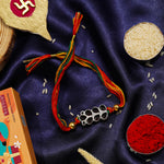 El Regalo 1PC Designer Red Stones Multi Colored Thread Rakhi for Brother- Antique Rakhi with Roli Chawal, Rakhi Message Card in Rakshabandhan Gift Box