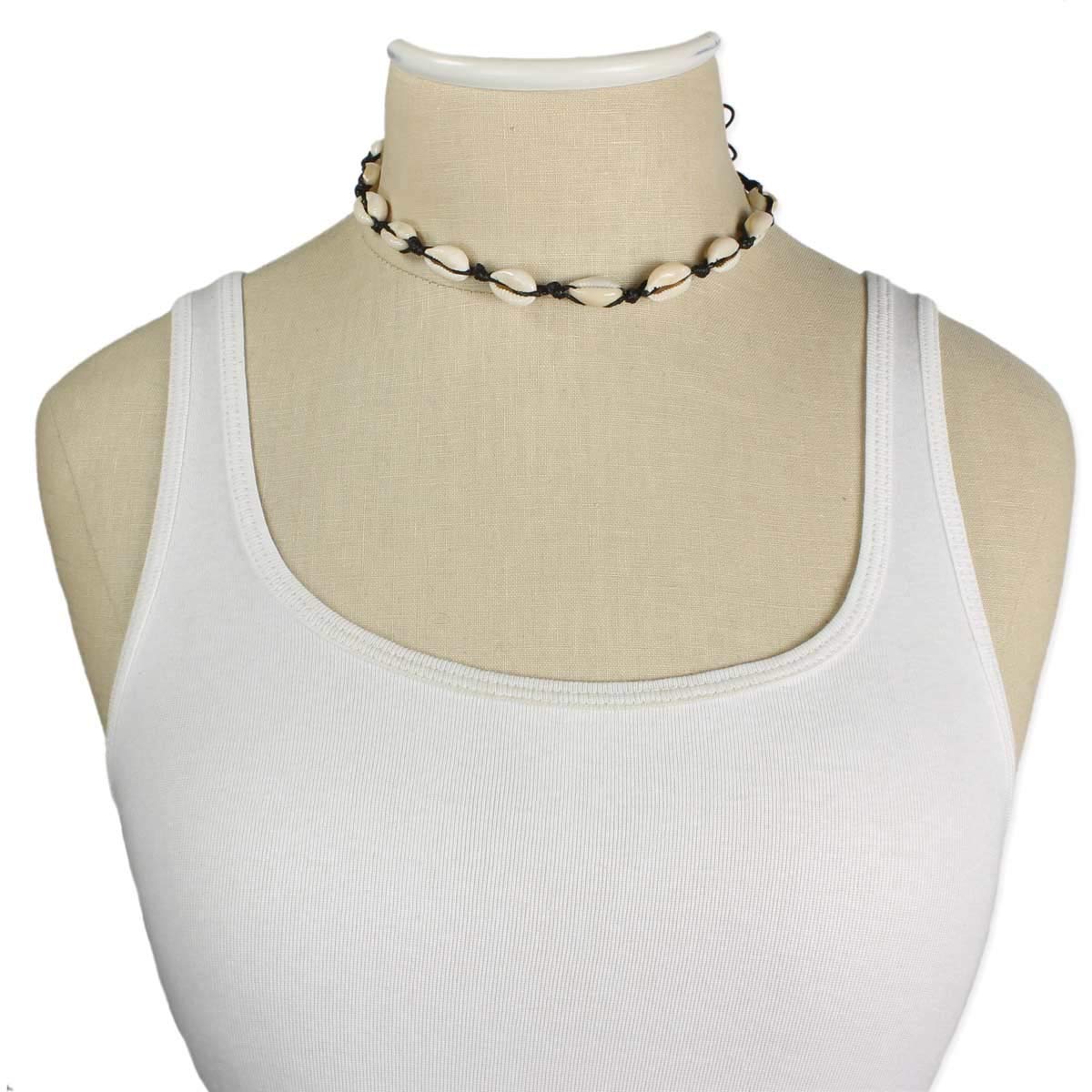 El Regalo Bohemian Style Cowrie Shell Beads Collar Choker Necklace for Girls & Women | Retro Style Cowrie Sea Shell Handmade Beach Choker Necklace (Black Knot)