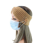 El Regalo Knitted Winter Twist Woolen Warm Headband with Buttons for Face Mask Cover | Cold Weather Hair Accessories Head Wrap | Winter Designer Headbands for Women & Men (Beige)