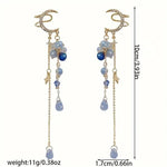 El Regalo Modern Moon Stars, Crystals, Pearls Tassel Ear Cuff Earrings for Non Pierced Ears- Trendy CZ Tassel Ear Cuffs/Clip On Earrings For Women