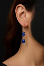 El Regalo Blue Enamel Tulip Flower Earrings for Women & Girls - Cute and Fancy Hyacinth Dangle & Double-Drop Hook Earrings (Double Flower)