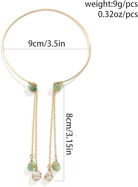 El Regalo Handcrafted Gold Plated Arm Cuff Jewelry for Women/Girls - Stone Pendant Armband Tassel Arm Bands (Green Stones)