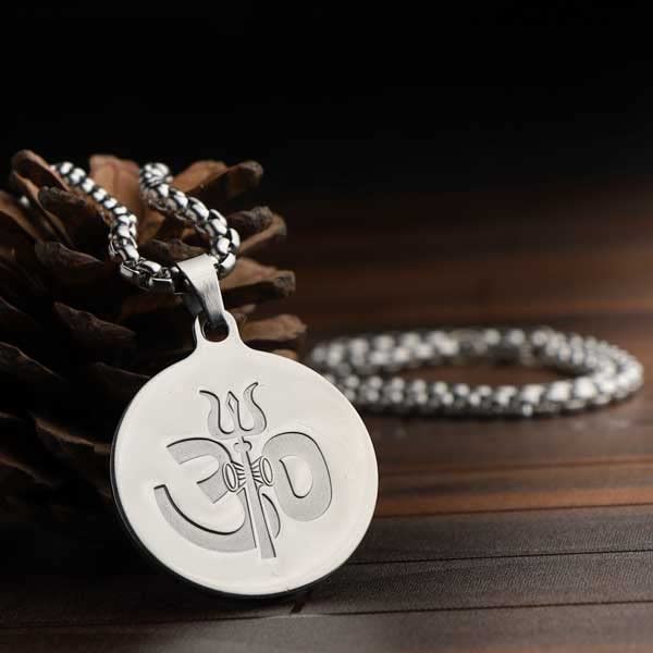 El Regalo AUM OM Pendant Necklace for Men/Boys: Stainless Steel OM Mahadev Damroo Pendant Necklace for Man/Boys (Silver OM)