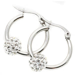 El Regalo Stainless Steel Hoop Earrings with Crystal Balls- Colored Crystal Ball 316L Surgical Steel Hoop Earrings- Crystal Baali for Girls & Women (White)
