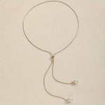 El Regalo Classy Slider Pearl Tie Necklace for Girls & Women- Elegant Drawstring Imitation Pearl Pendant Adjustable Y-Shaped Chain Necklace (Gold)