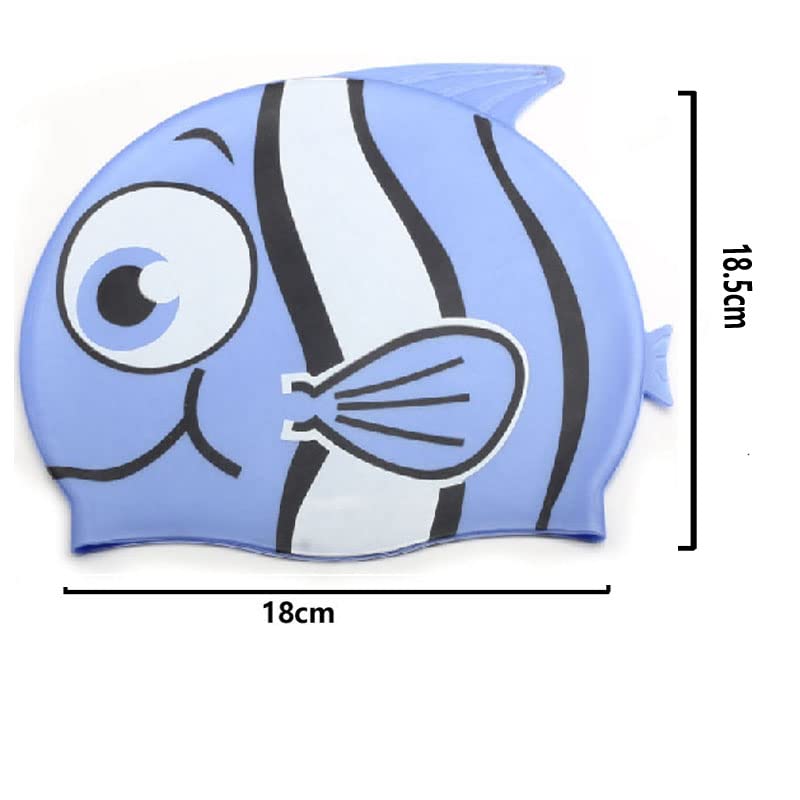 El Regalo Cartoon Fish Swimming Caps for Kids/Girls/Boys (4-16 Years Age Group)- Silicone Waterproof Stretchy Swimming Caps for Girls Boys for Long & Short Hair (Blue)