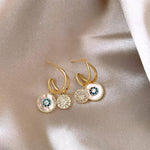 El Regalo Shell Zircon Dual Disk Golden Dangling Drop Stud Earrings for Women - Fashion Forward, Elegant, and Versatile Jewelry
