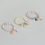 El Regalo 3PCs Opal Stone, Crystal Beads Tassel Bracelet With Cute Enamel Charms Star, Shell, Rainbow, Flowers, Swan, Pearls etc. for Kids/Girls/Teens/Women (Option-3)