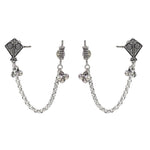 El Regalo Ethnic Oxidized Kite & Chkari Ear Cuffs - Handmade Silver Lookalike Ghunghru Earrings with Ear Clips for Women & Girls - Antique Brass Earrings with Chain Connection