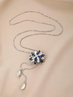 El Regalo Long Sweater Cubic Zirconia Crystal Snowflake Pendant Necklace For Women & Girls