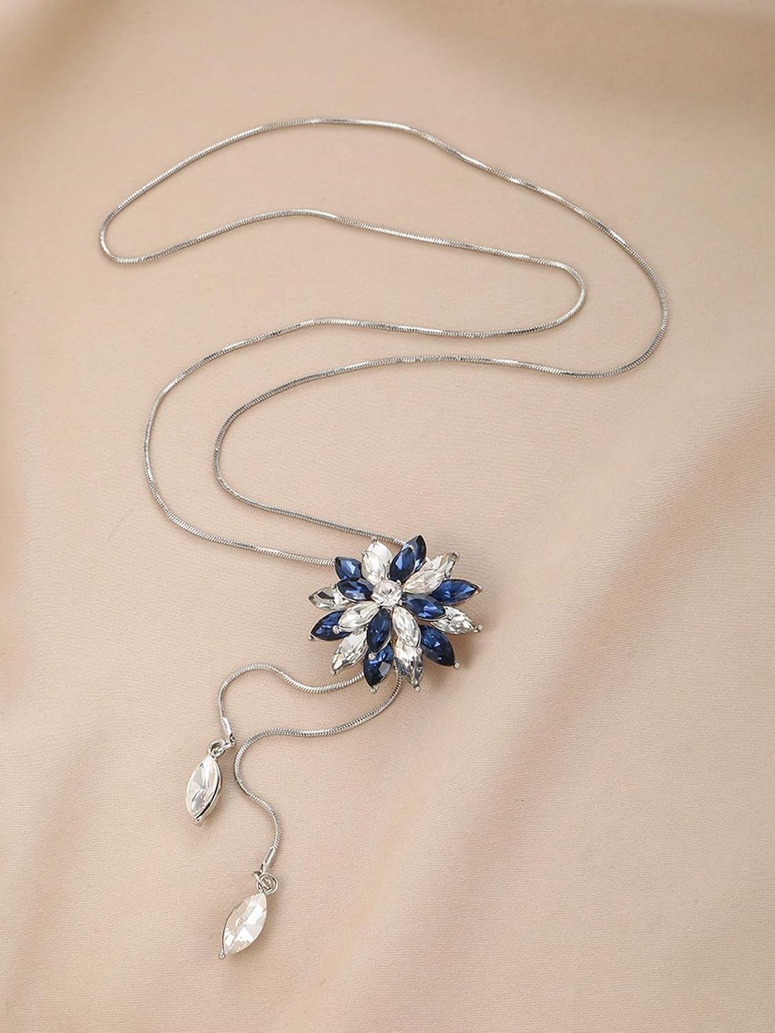 El Regalo Long Sweater Cubic Zirconia Crystal Snowflake Pendant Necklace For Women & Girls