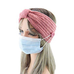 El Regalo 1 PC Knitted Winter Twist Woolen Warm Headband with Buttons for Face Mask Cover | Cold Weather Hair Accessories Head Wrap | Winter Headbands for Women & Men (Pink)