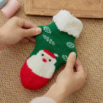 El Regalo 1 Pair Thermal Fluffy Socks for Kids- Girls/Boys - Soft Warm Fleece Lining Knitting Non-Slip Winter Slipper Socks - Christmas Santa, Heart & Giraffe (Green Christmas Socks, 3-6 Years)
