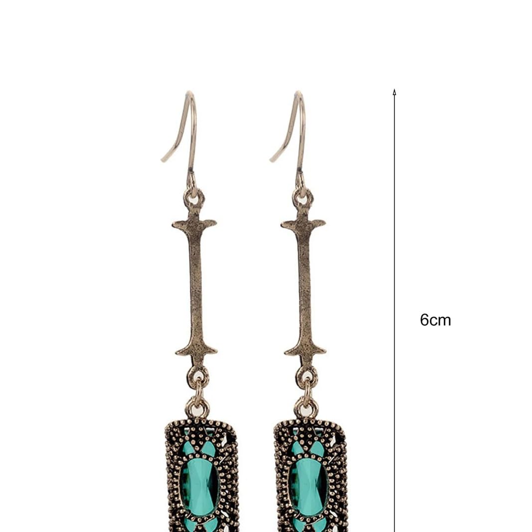 El Regalo Vintage Revival Emerald Green Dangle Earrings for Women- Octagon Simulated Emerald Cubic Zirconia Drop Earrings Wedding Banquets Jewelry