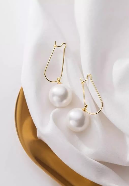El Regalo Fancy Pearl Earrings- Golden Pearl Tassel Long Statement Earrings for Girls & Women (Round Pearl Hook)