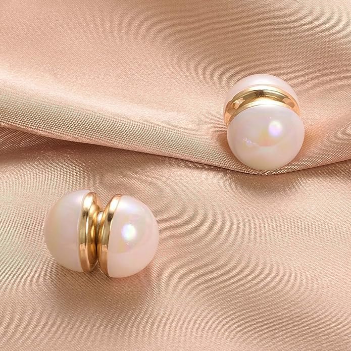 El Regalo 1 Pair Non-Pierced Magnetic Double Pearls Earrings- Fake Gauge Clip On/Cartilage Earrings for Girls & Women