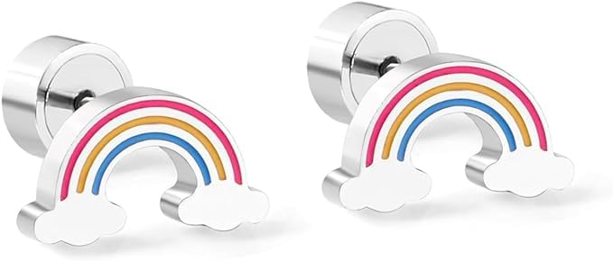 El Regalo 2 Pairs Waterproof Red Strawberry & Cloud Rainbow Stud Earrings for Women Teens Girls - Stainless Steel Hypoallergenic Dainty Small Piercing Earrings Search this page (Gold & Silver- A)