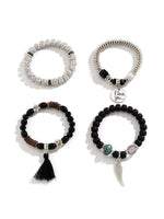 El Regalo 4Pcs/Set Vintage Bohemia Style Wing Beads Tassel Unisex Bracelet - Stackable Multi-layer Modern Charm Bracelets with Wings and I Love You Charms Bracelets (Black)