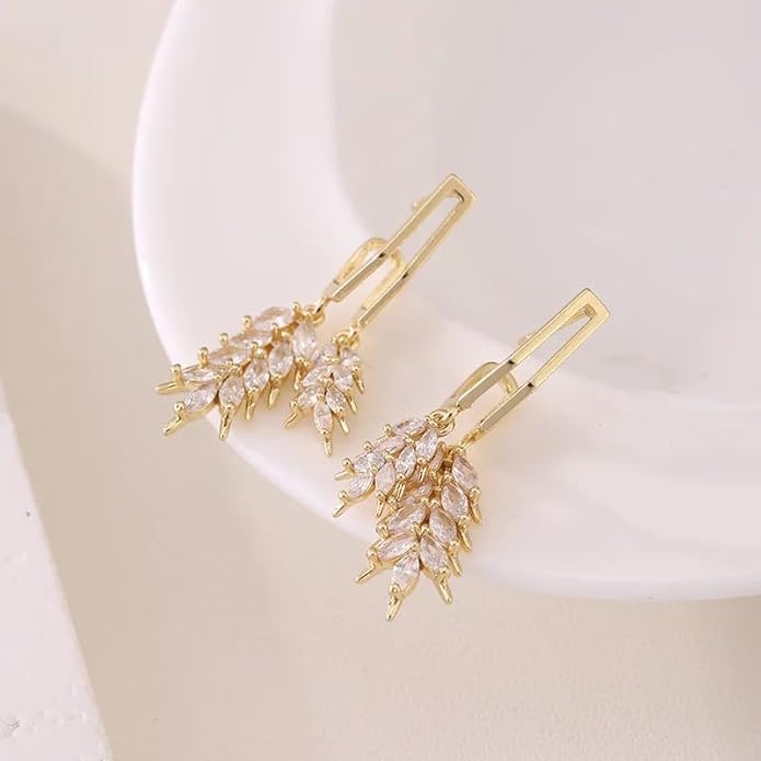 El Regalo Brynlee Leaf Filigree Crystal Drop Leverback Earrings- Fashion Crystal Leaves Statement Earrings for Girls & Women