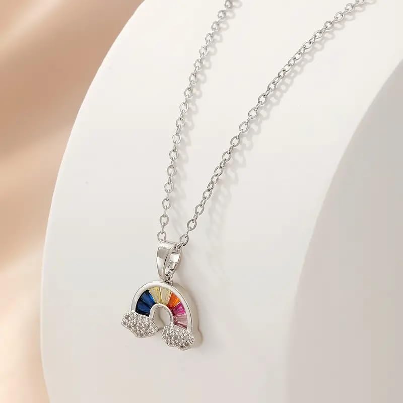 El Regalo Titanium Steel Cubic Zirconia Rainbow Necklace for Kids/Girls/Women- Anti Tarnish, Waterproof, Classy Rainbow Necklace- Gift for Girls
