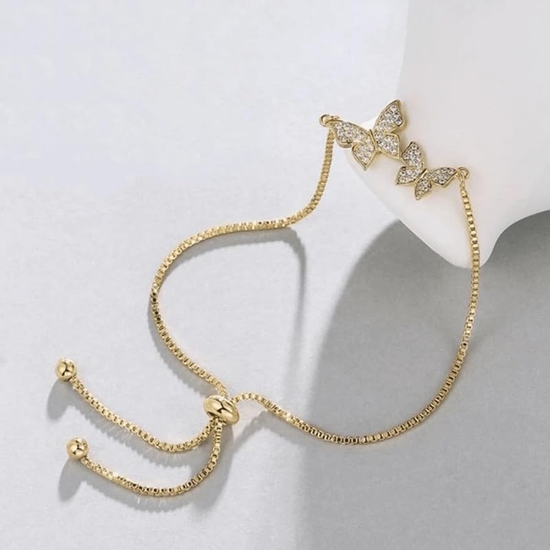 El Regalo Luxury Cubic Zirconia Butterfly Bracelet for Women - Adjustable Sparkling 3D Butterfly Tennis Bracelet, Elegant Brass CZ Inlaid Design