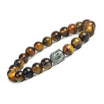 El Regalo 1PC Natural Tiger Eye Beads Stretch Unisex Bracelet for men & Women with Hamsa Hand, Rudraksha, Elephant & Budhdha Charms (Budhdha Tiger Eye Bracelet)