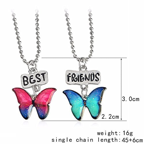 El Regalo Unisex Glitter Best Friends Butterfly Necklaces - Set of 2 | Enamel Butterfly Pendant Best Friends Friendship Necklaces Set