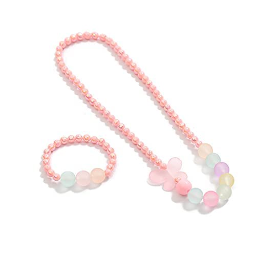 El Regalo 3 PCs Girl Princess Necklaces & Bracelets Jewelry Set with Colorful Flowers & Acrylic Beads - Kids Stretchy Chunky Costume Jewelry Gifts Party Favors Dress up Jewelry for Little Girl Toddler