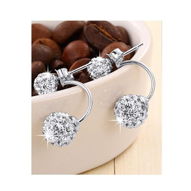 El Regalo CZ Double Disco Balls Front Back 2-in-1 Stud Earrings for Girls & Women - Shambhala Rhinestone Ball Jacket Earrings - Sparkling Cubic Zirconia Studs with Elegant Dual-Wear Design
