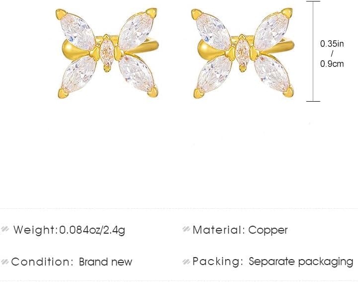 El Regalo Cute CZ Butterfly Ear Cuffs for Non-Pierced Ears - Trendy Non-Piercing Cartilage Cuff Wrap Clip-On Earrings - Rhinestone Fake Earrings for Girls & Women