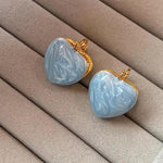 El Regalo Heart Hoops Earrings- Vintage Fashionable Bliss Heart Clip Double-sided Enamel Glaze Eternal Elegance Love Earrings for Women & Girls (Glazed Blue)