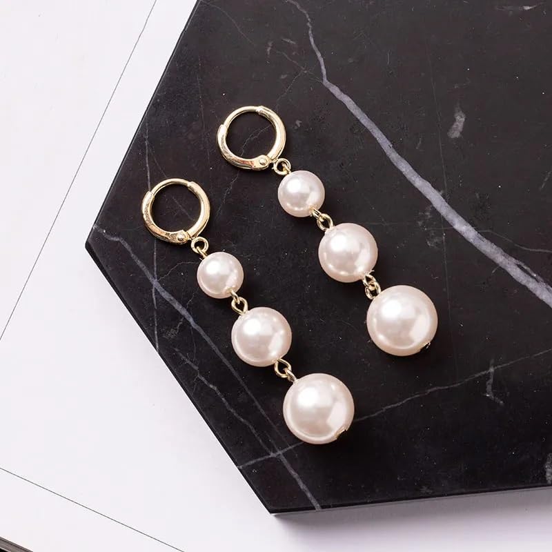 El Regalo Fancy Pearl Earrings- Golden Pearl Tassel Long Statement Earrings for Girls & Women (Pearls Hook Earrings)