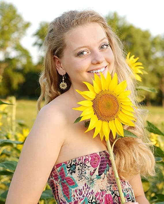 El Regalo Vintage Sunflower Earrings- Bohemian Sunflower Hook Earrings for Girls & Women (Golden)