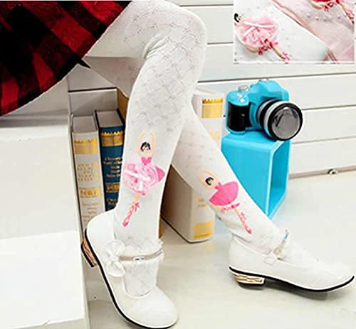 El Regalo Kids Girls Baby Ballet Dance Princess Tights Stockings Pantyhose | 1 pair | Princess Cotton Legging Stocking Pants Socks (White Large (7-9 Years))
