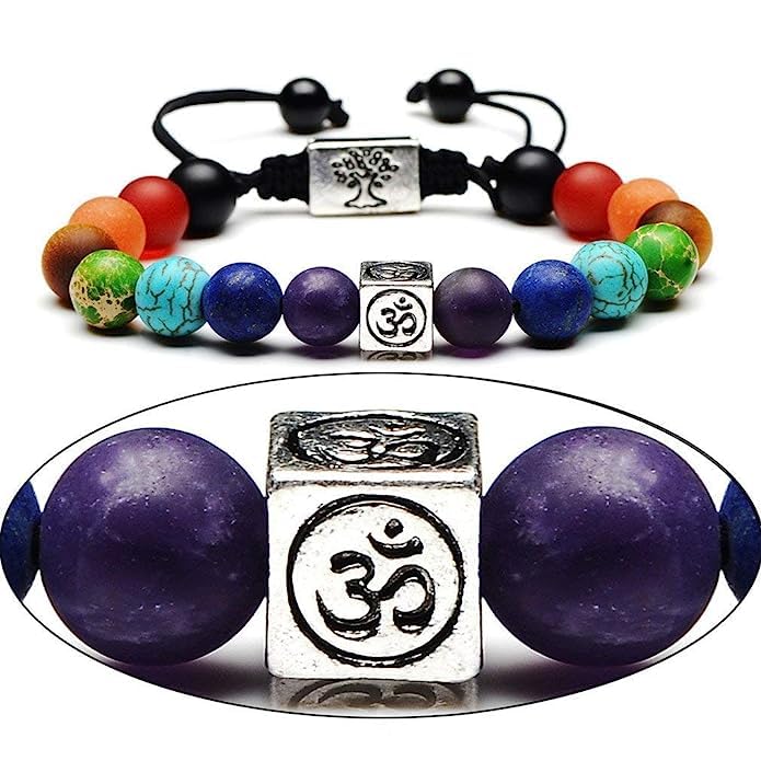 El Regalo 7 Chakra OM Bracelet Rakhi for Brother | Tree of Life & OM Charm Stone Unisex Spiritual Rakhi for Brother with Roli Chawal Shagun, Rakhi Message Card in Rakhi Gift Box (Antique Silver)