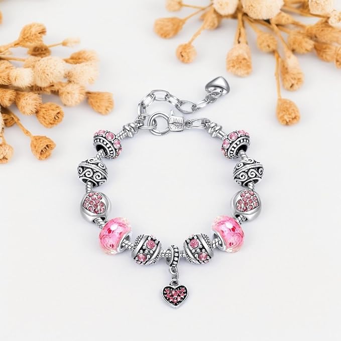 El Regalo Crystal Diamonds Heart & Beads Bracelet - Elegant, Delicate Gift for Women & Girls | Unique Beaded Design & Fine Craftsmanship
