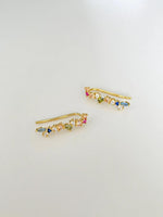 El Regalo Elegant Multi-Colour Crystal Crawler Earrings for Women & Girls- Gold Plated Curve Ear Line Climber Earrings