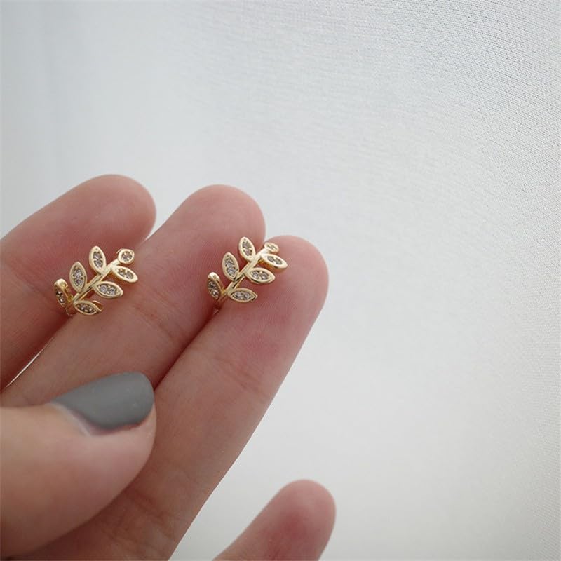 El Regalo 1 Pair Leaves Rhinestone Ear Cuff Non-Pierced Earring- Elegant Clip On Cartilage Earrings for Girls & Women