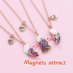 El Regalo 3 PCs BFF Best Friend Forever Split Heart Magnetic Matching Pendant Necklaces Set for Kids/Girls/Teens- Friendship Puzzle Necklaces Sets for Besties (Sparkly Off White Heart)