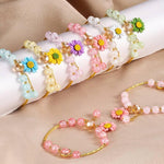 El Regalo 1PC Daisy Flower/Sunflower Crackle Beads Stretch Bracelet for Girls & Women- Fancy Floral Bracelets (Green)