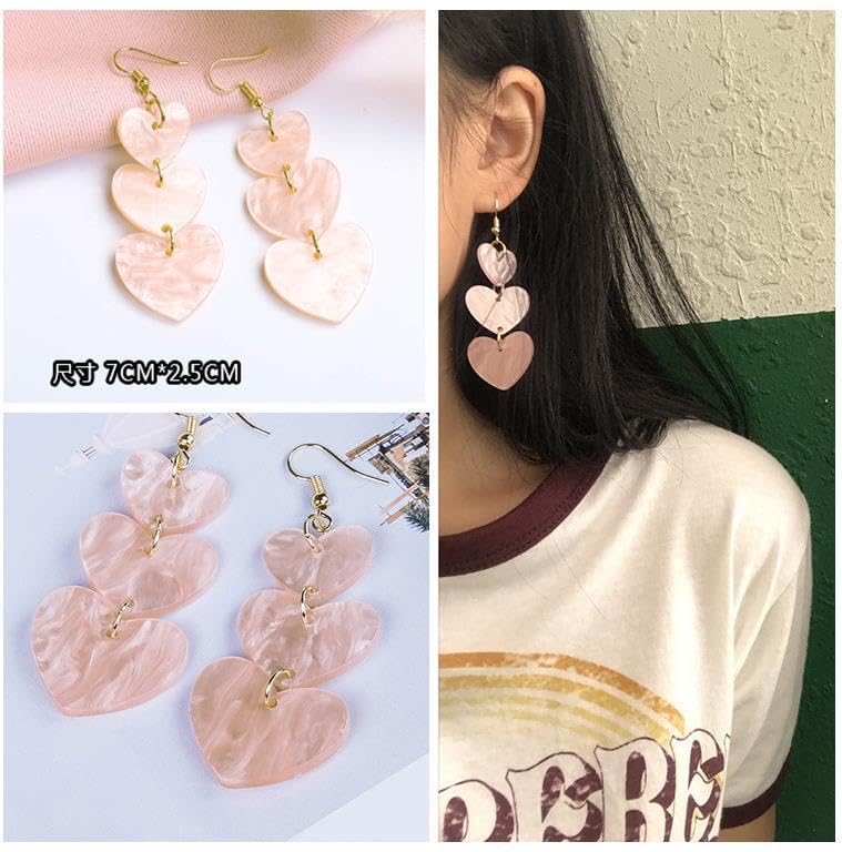 El Regalo Valentines Day Gift for Her- Heart Earrings for Women Girls- Dangling dangler Valentine's Day Gift (Pink Acrylic Heart Earrings)