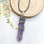 El Regalo 1PC Flower Wrapped Hexagonal Healing Natural Stones Point Pendant Unisex Necklace- Natural Stones Reiki Healing Crystals Necklace in Antique Silver Finish (Purple- Amethyst-Cord)