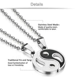 El Regalo Silver Stainless Steel Yin Yang Couple Pendant Necklaces for Unisex Adult's - 2 Pieces