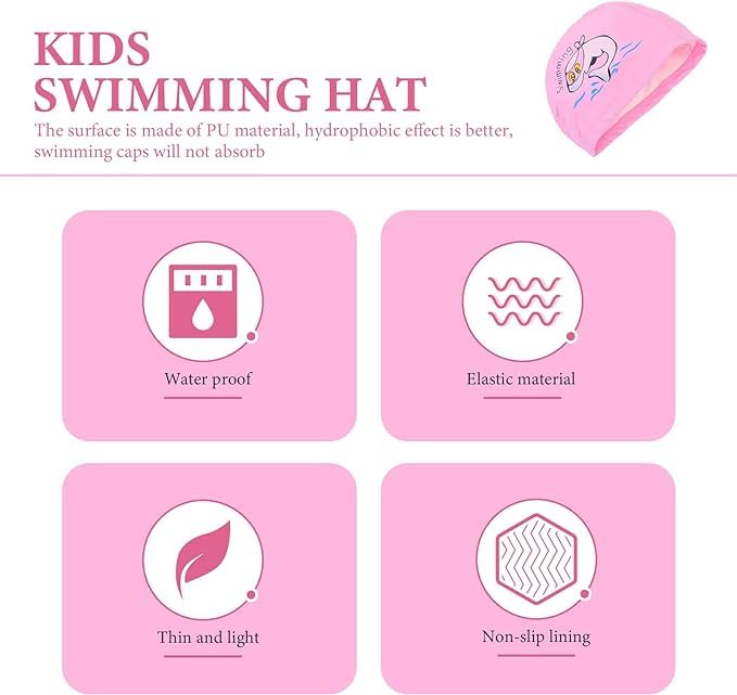 El Regalo 1PC of Cute Kids Dolphin PU Swimming Caps for Girls & Boys- Waterproof, Animal Print Swimming Cap (for Kids 6-12 Years) (Pink Fish Swim Cap)