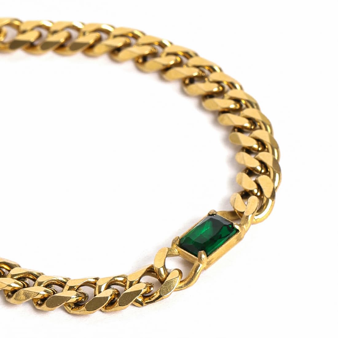 El Regalo 1 PC Stainless Steel Cuban Chain Bracelets Rakhi for Brother | 1 PC Anti Tarnish Stone Bracelet Rakhi with Roli- Chanwal, Message Card in Rakhi Gift Box for Bhai/Bhaiya (Green Stone Rakhi)