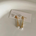 El Regalo 1 Pair Front Back Western Pearls Earrings- Elegant Pearl Drop Earring Temperamental Metal Long Sticks Dangle Earrings (Gold)